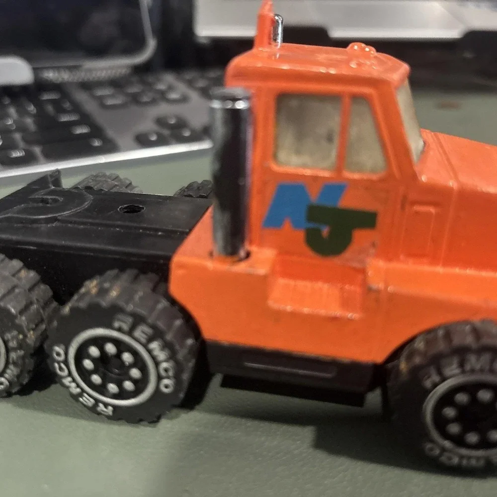 Vintage 1989 Remco Toys Semi Truck Cab Orange 6-Wheel Die-Cast Made in China